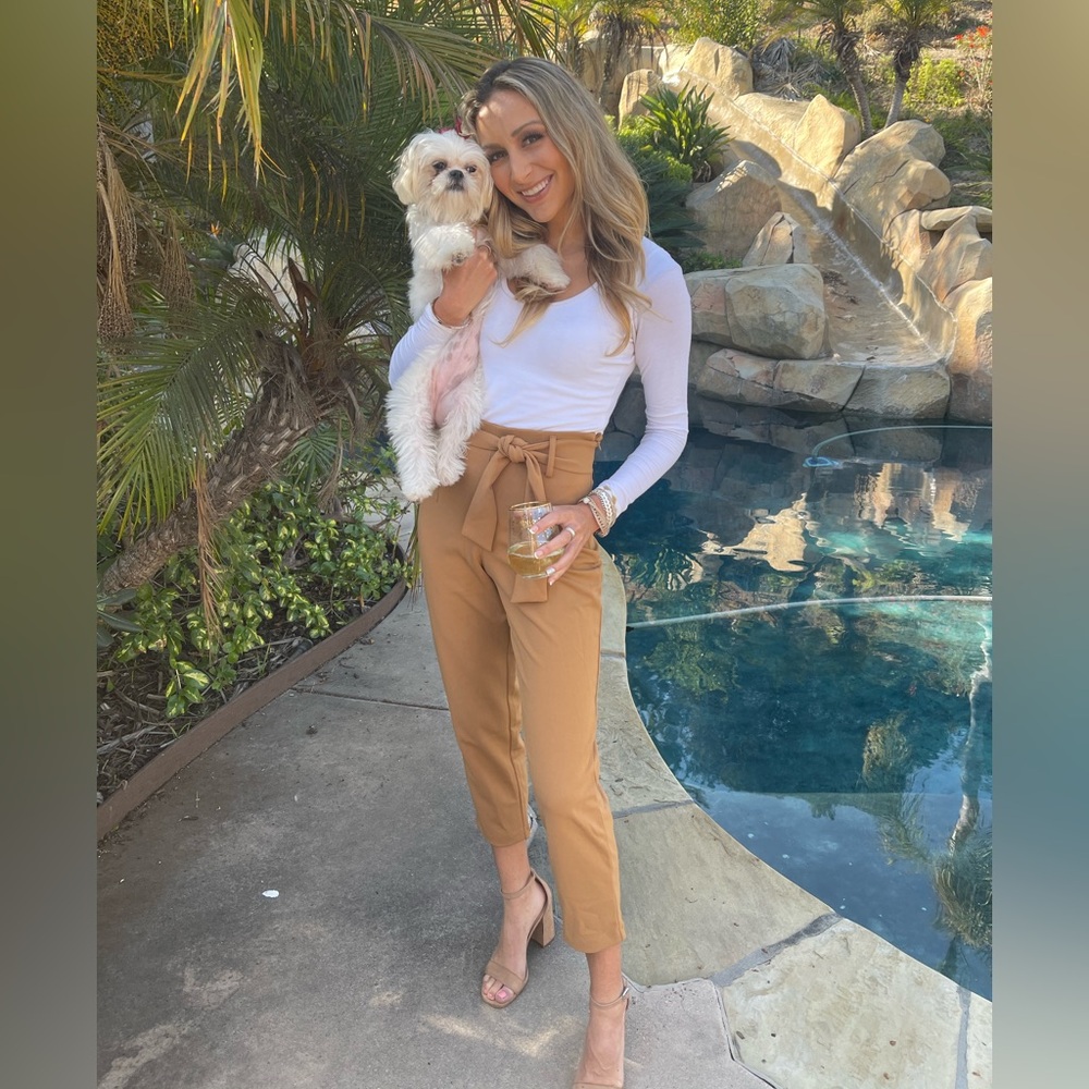 Leith Camel Cropped Pants with Tie Waist